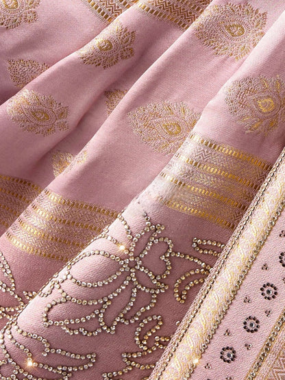 Mauve Pink Bridal Saree in Sattan Katan with Saroski Embroidery