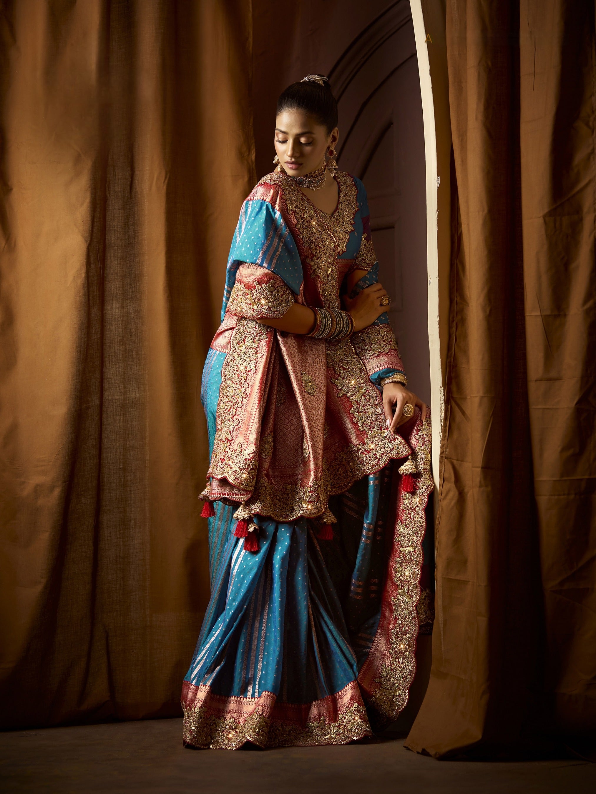 Sky Blue Bridal Saree with Embroidery

