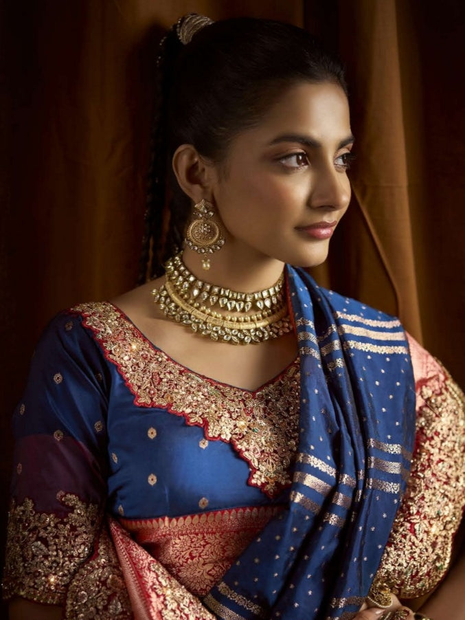 Navy Blue Bangalore Silk Bridal Saree


