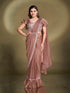 Mocha Brown Satin Silk Ready to Wear Saree with Embroidered Blouse

