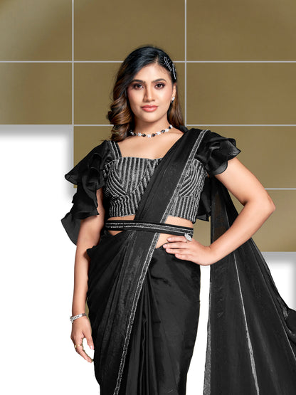 Close-Up of Sequin Work on Poly Crepe Designer Blouse – Black Saree

