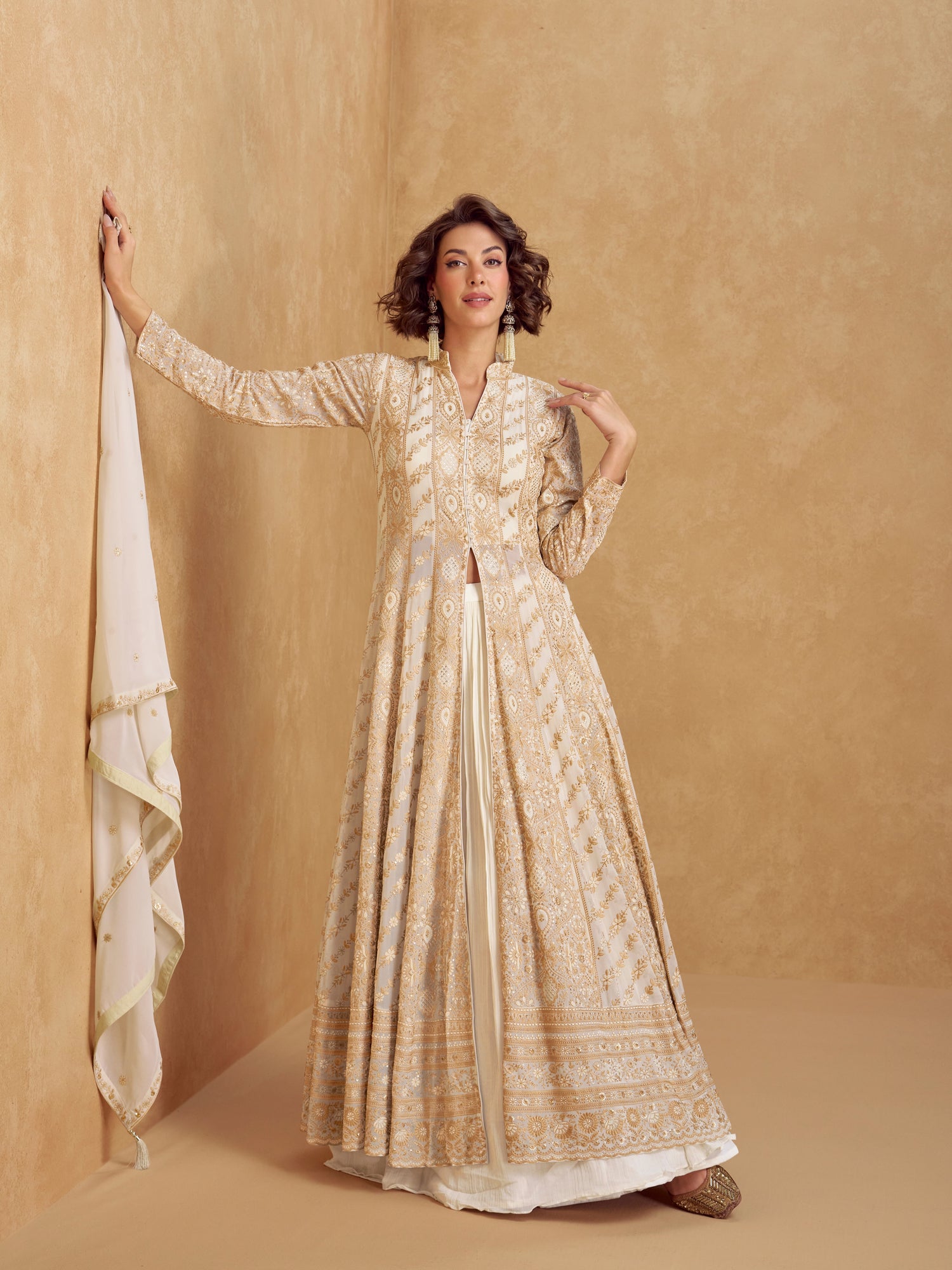 green emerald velvet dress Peach Color Georgette Sequins Embroidered Floor Length Anarkali Gown w –  Meena Bazaar Shop