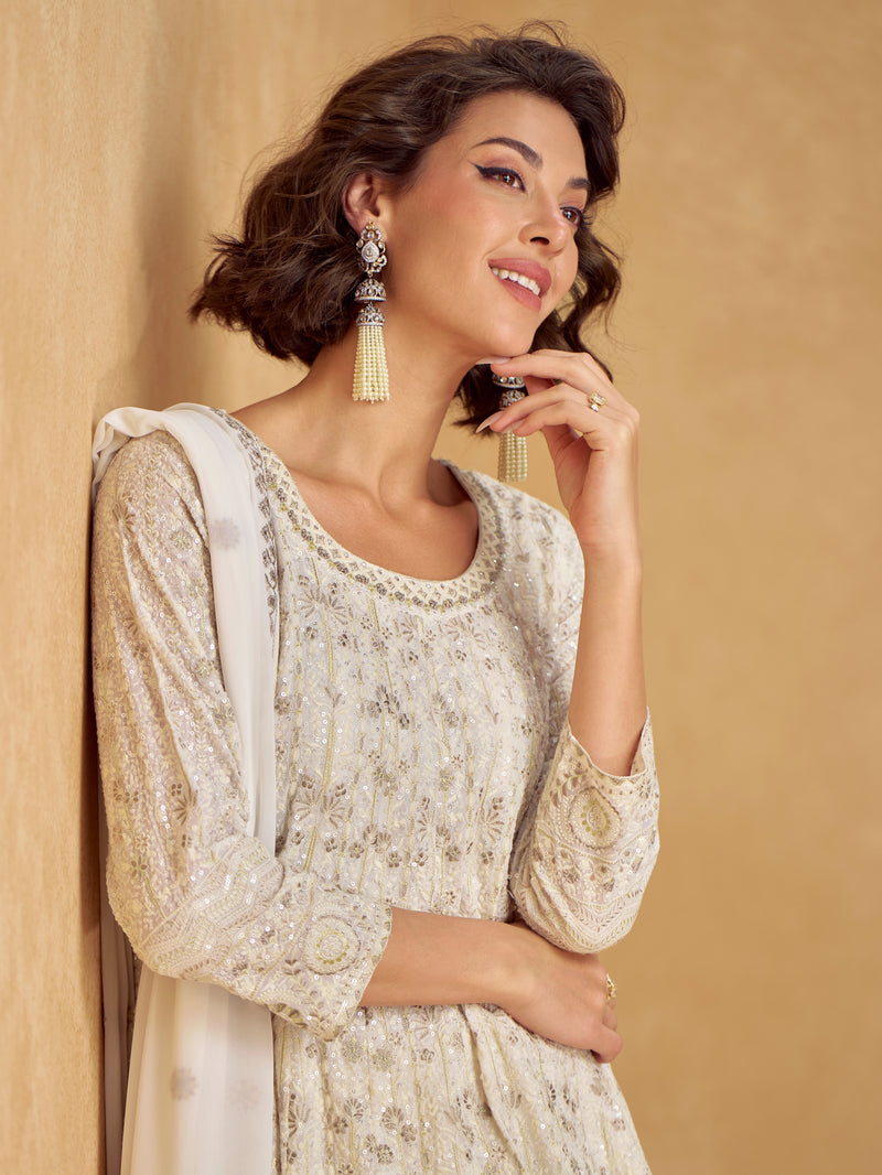 Georgette off-white sharara set for festive occasions