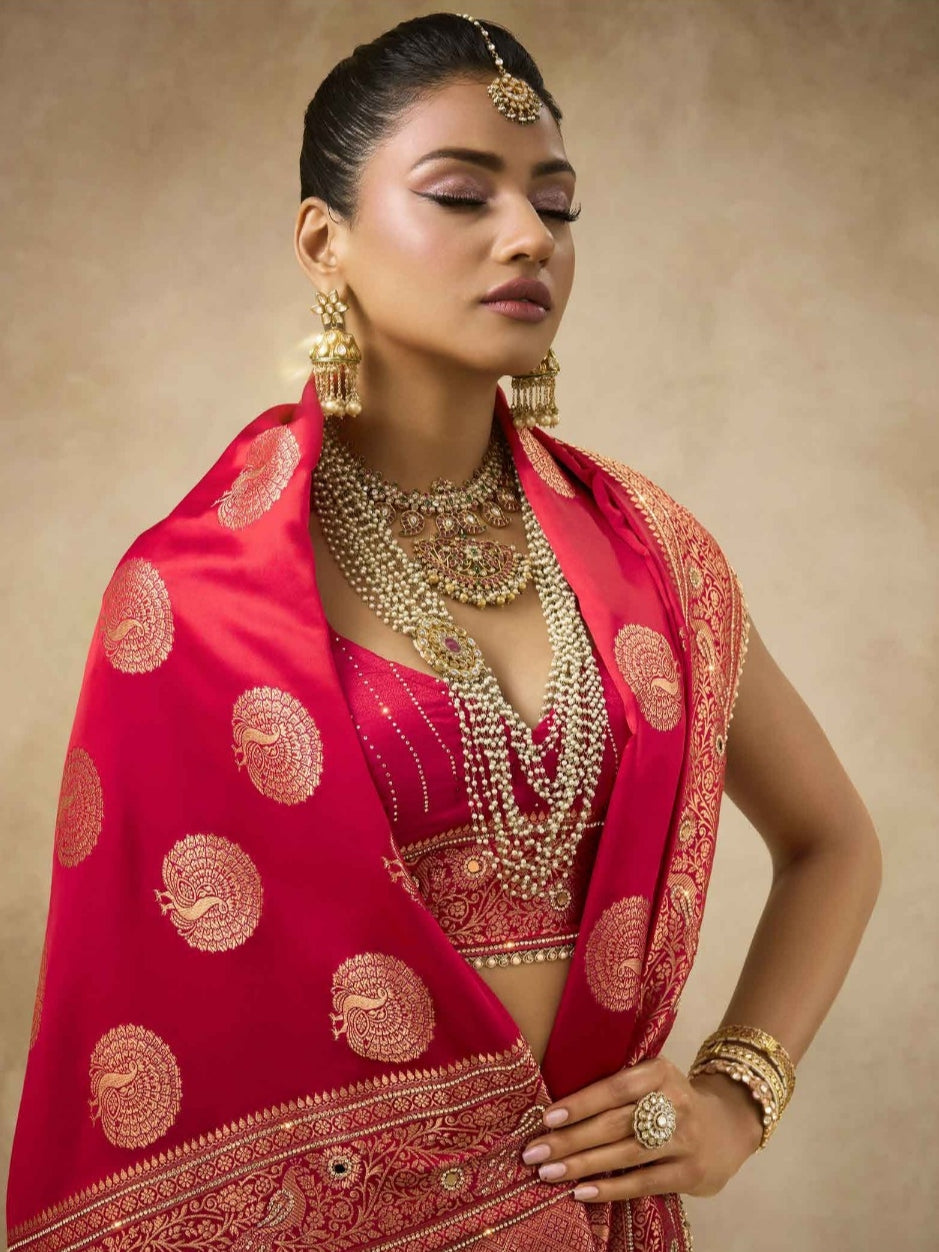 Indian bridal saree in red with full embroidery