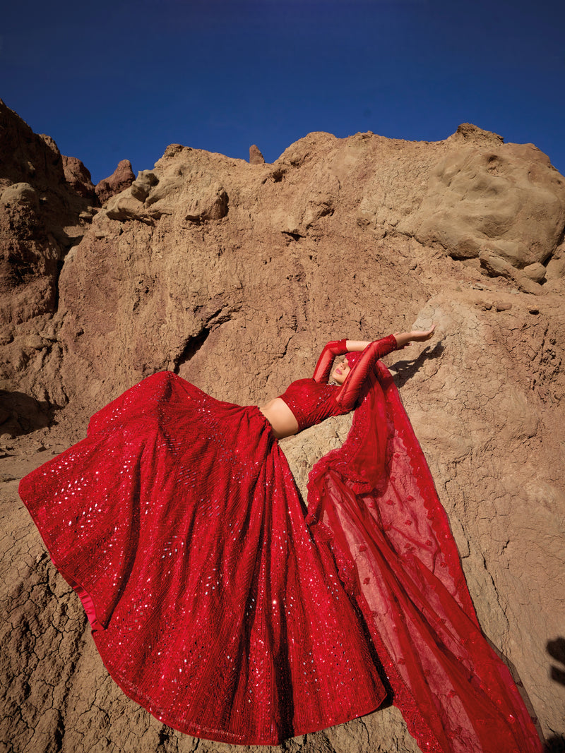 Designer Red Lehenga Choli with Heavy Embroidery