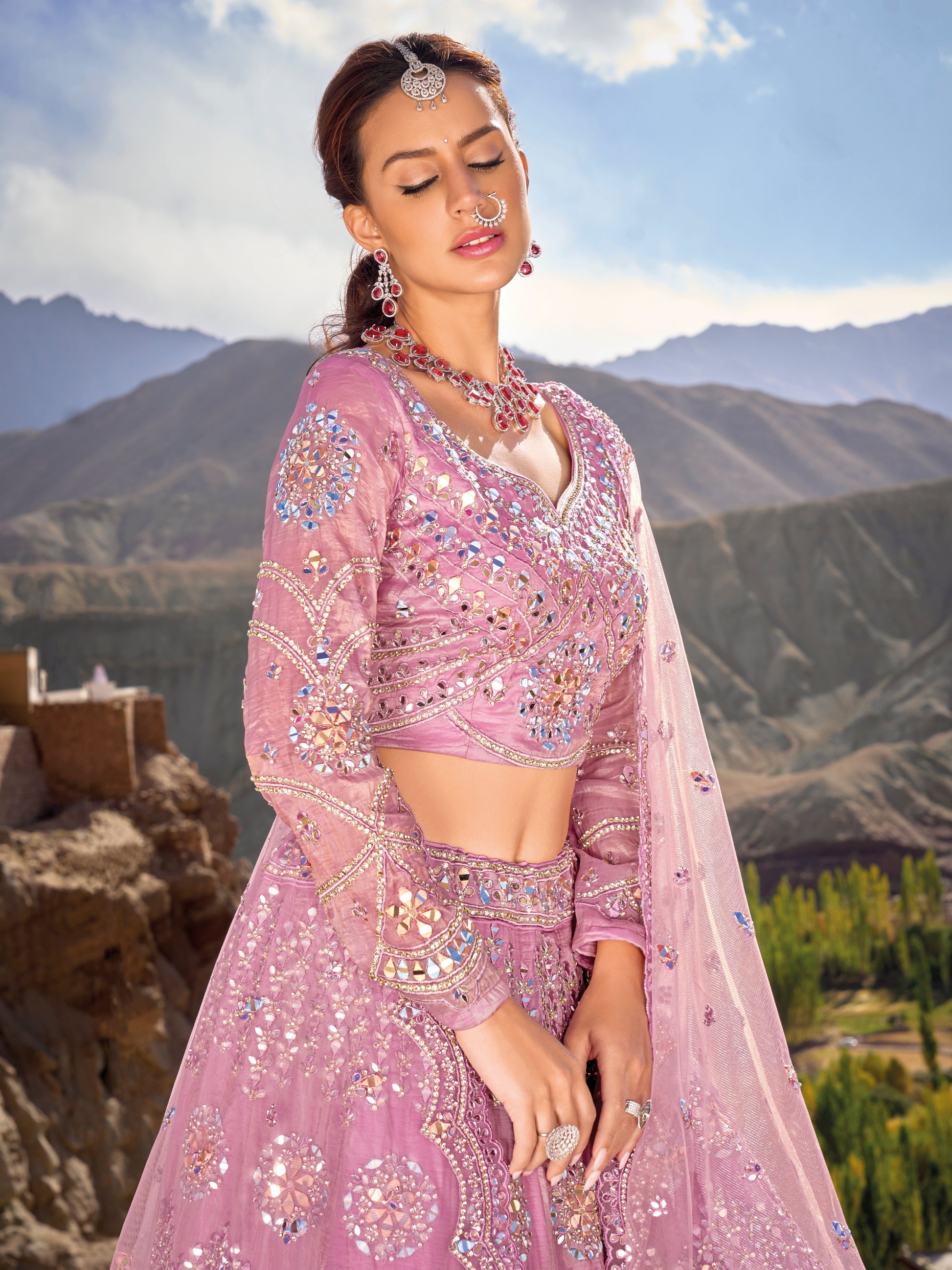 Engagement Wear Lavender Lehenga Choli in Organza