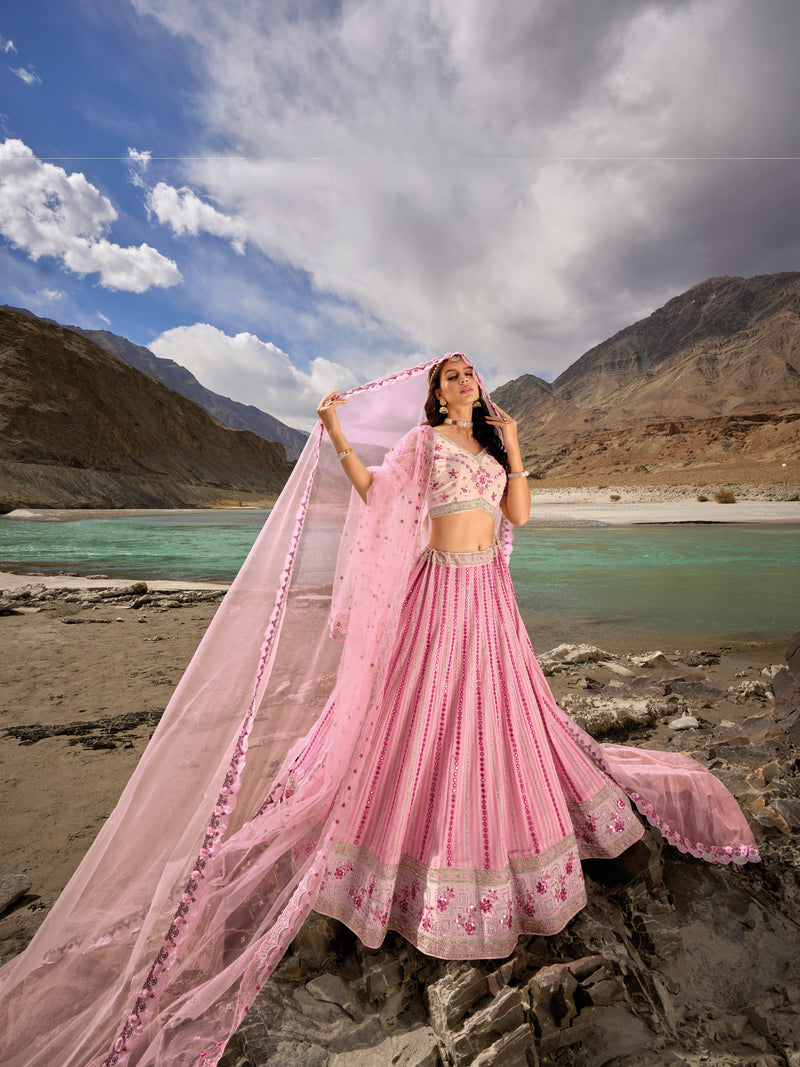 Designer Pastel Pink Lehenga for Haldi Ceremony