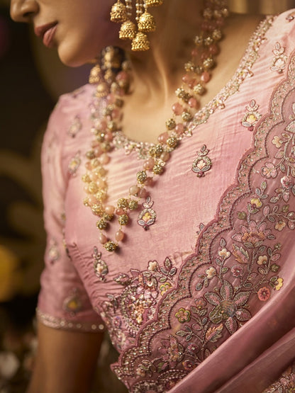 Pastel pink silk saree for Indian bride