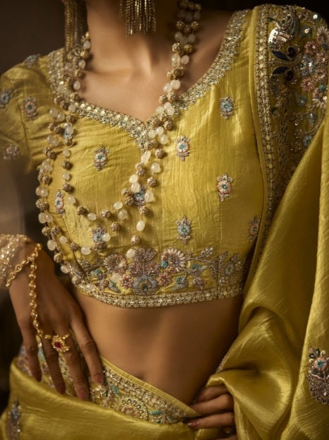 Handcrafted khaatli embroidery bridal saree