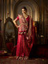 Elegant red satin silk bridal saree with heavy zircon and handwork

