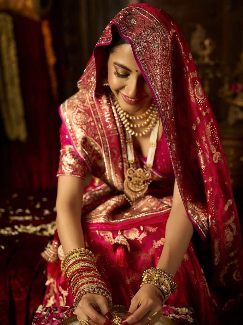 Designer bridal saree with saroski and moti embroidery for Indian wedding

