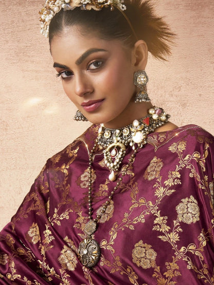 Maroon Indian bridal saree with intricate embroidery

