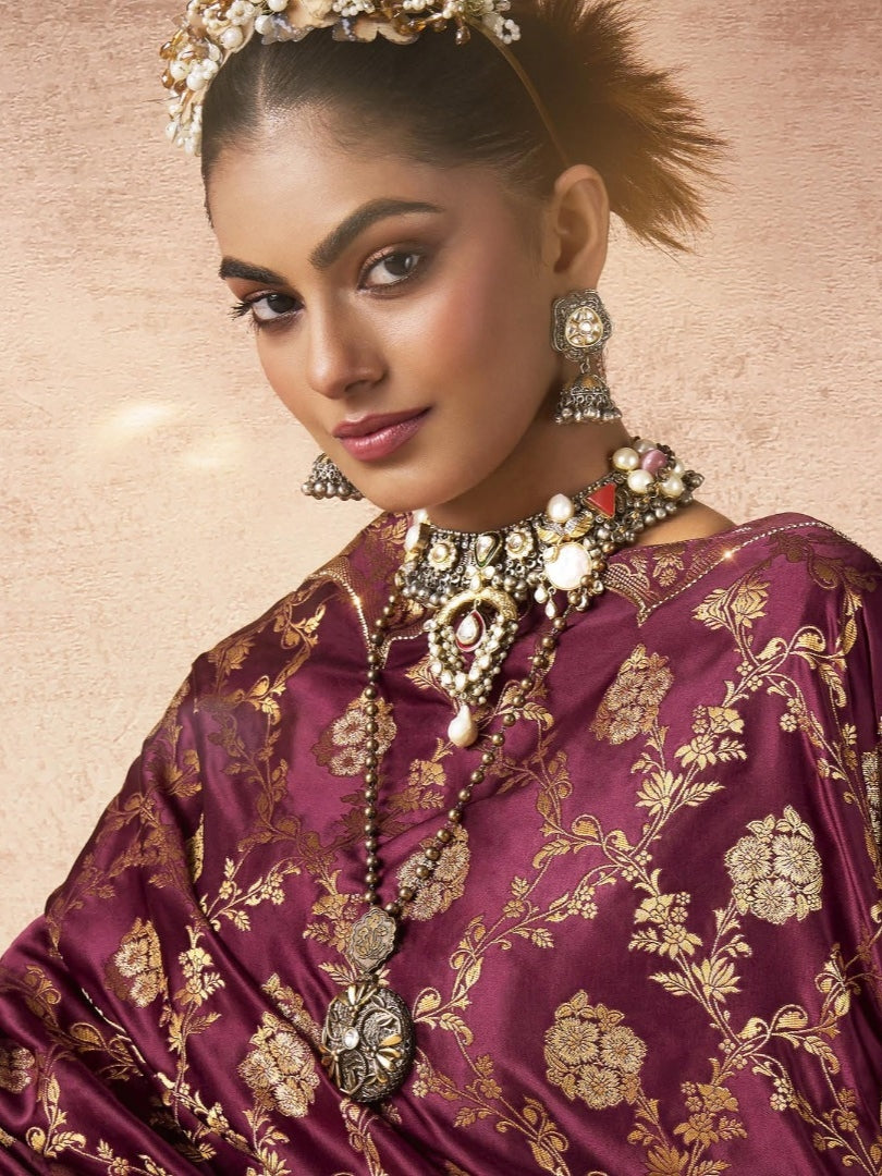 Maroon Indian bridal saree with intricate embroidery

