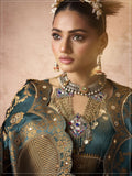 Full work bridal saree in teal color

