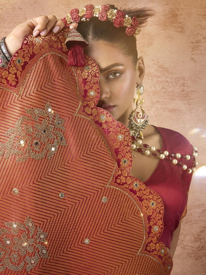Heavy embroidery red saree for wedding

