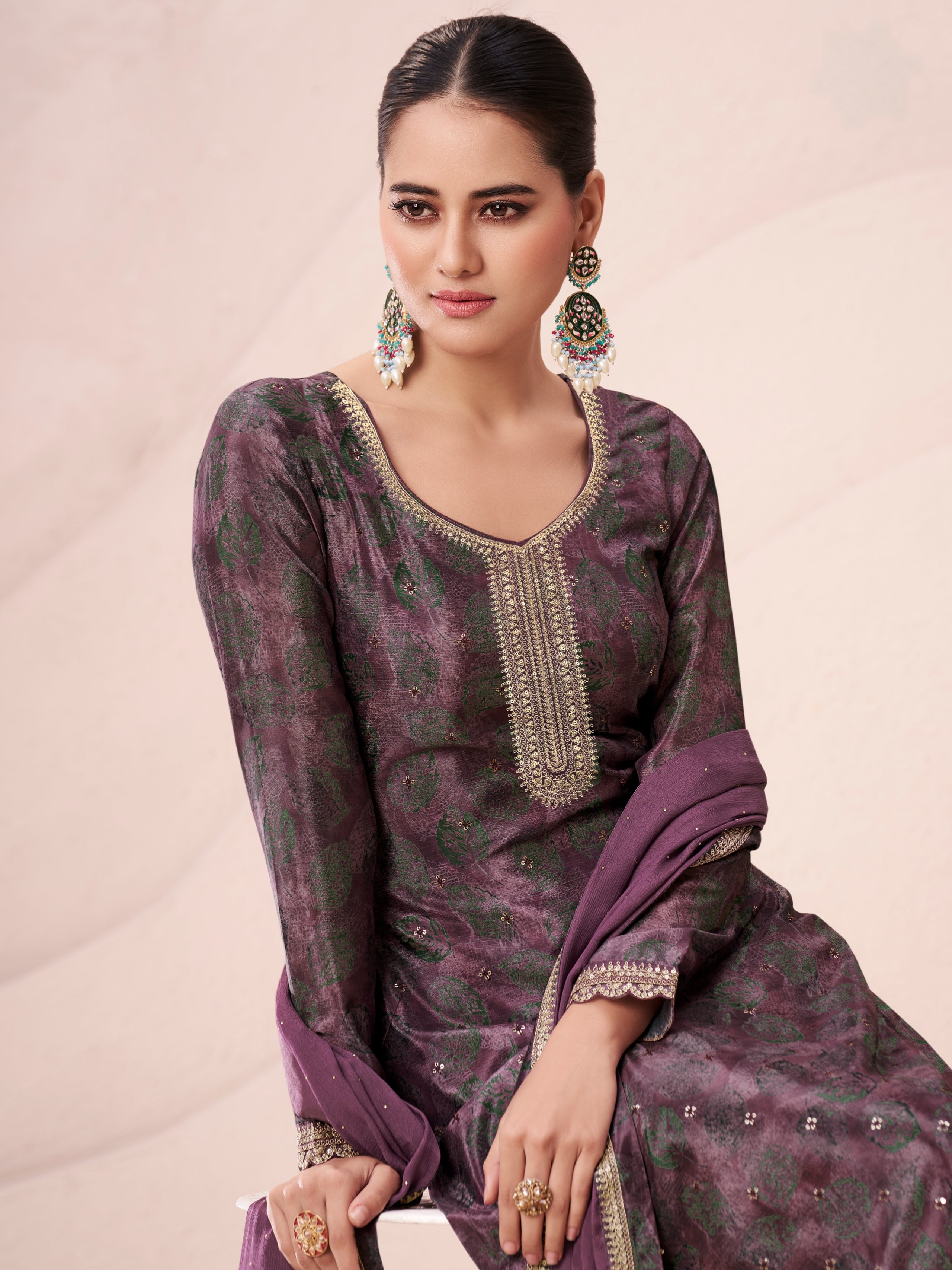 Chinon embroidered kurta suit with dupatta