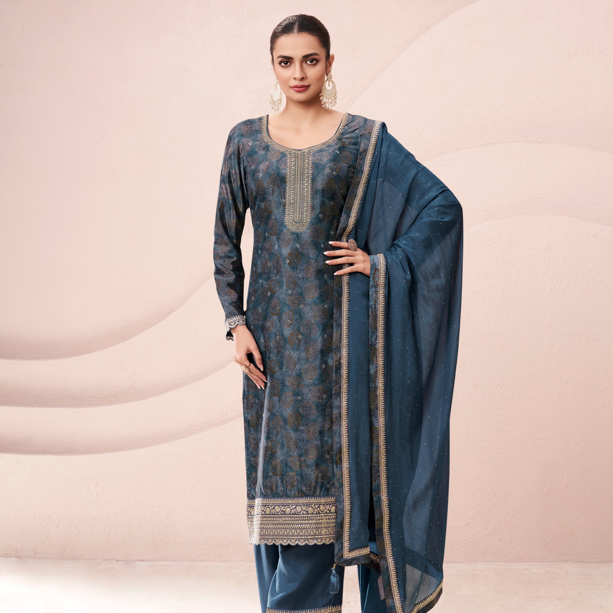 Green chinon kurta set with dupatta