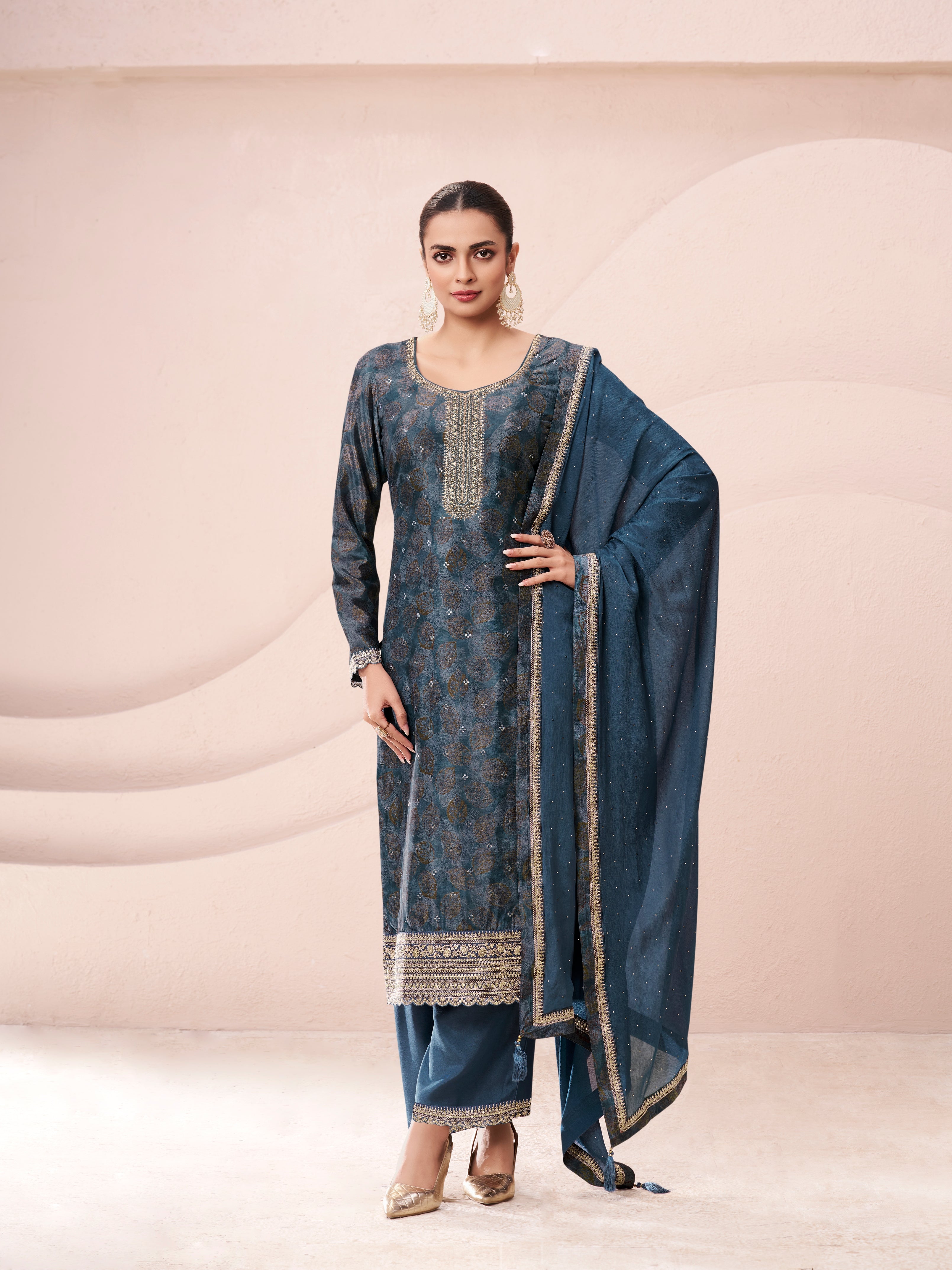 Green chinon kurta set with dupatta