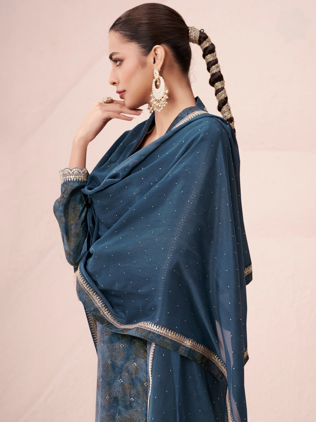 Green chinon kurta set with dupatta