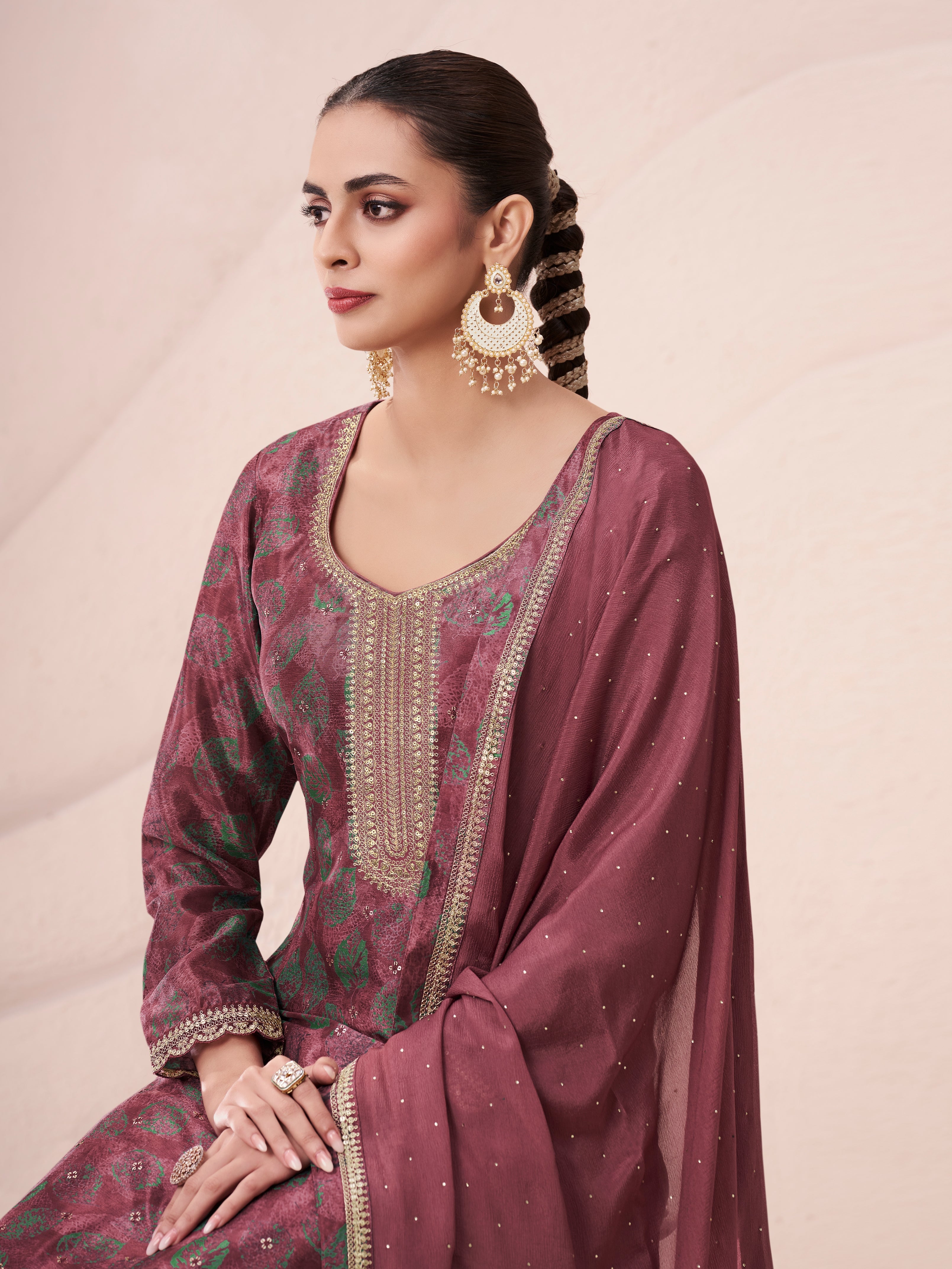 Elegant ethnic wine colored kurta set