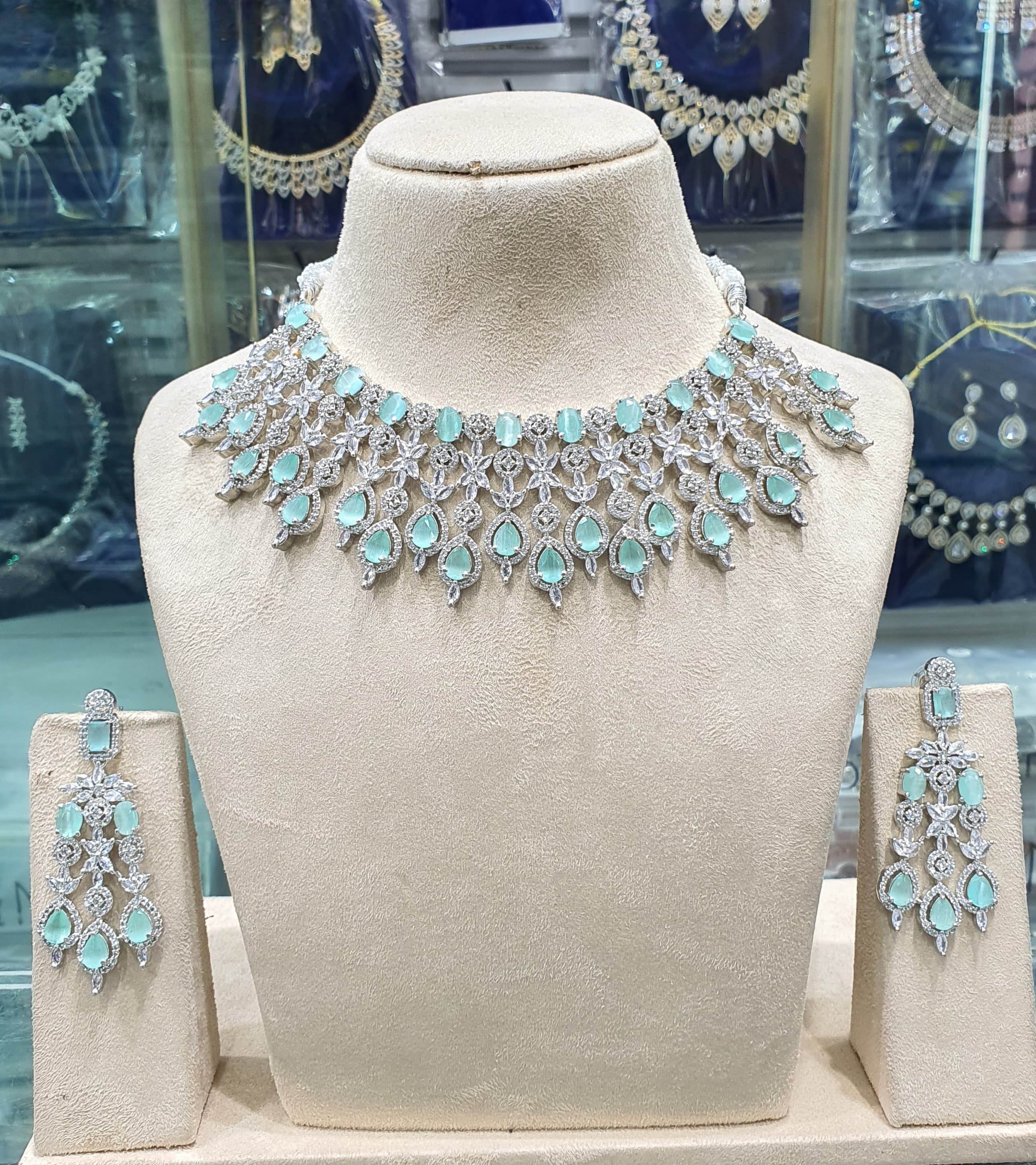 Sky blue necklace set with matching earrings