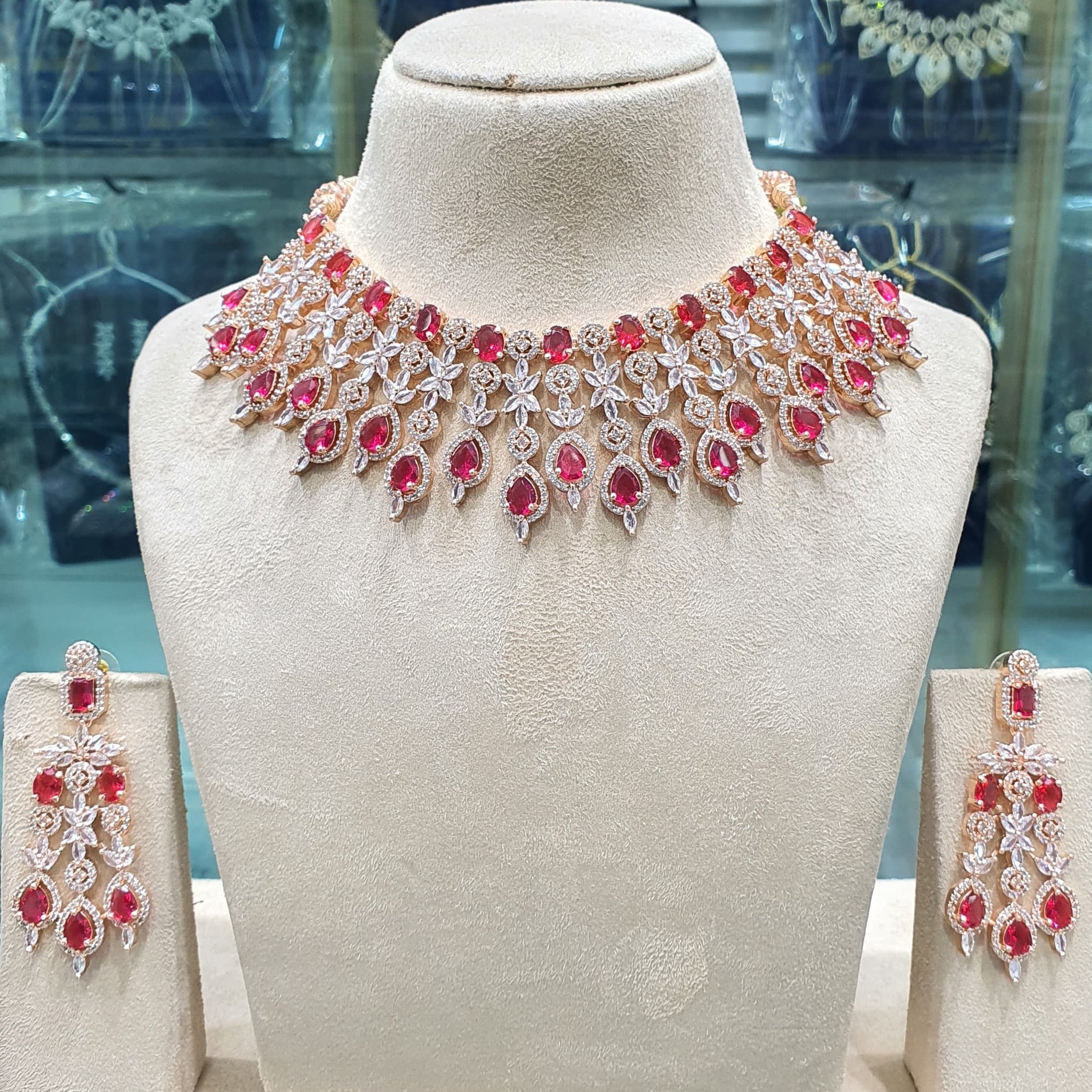 Ruby red necklace set for bridal wear