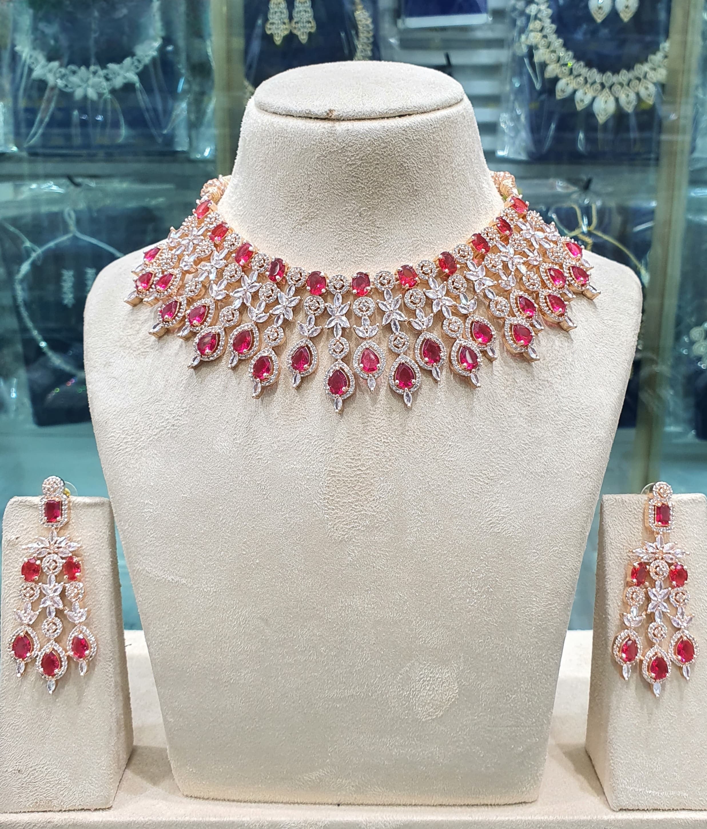 Ruby red necklace set for bridal wear