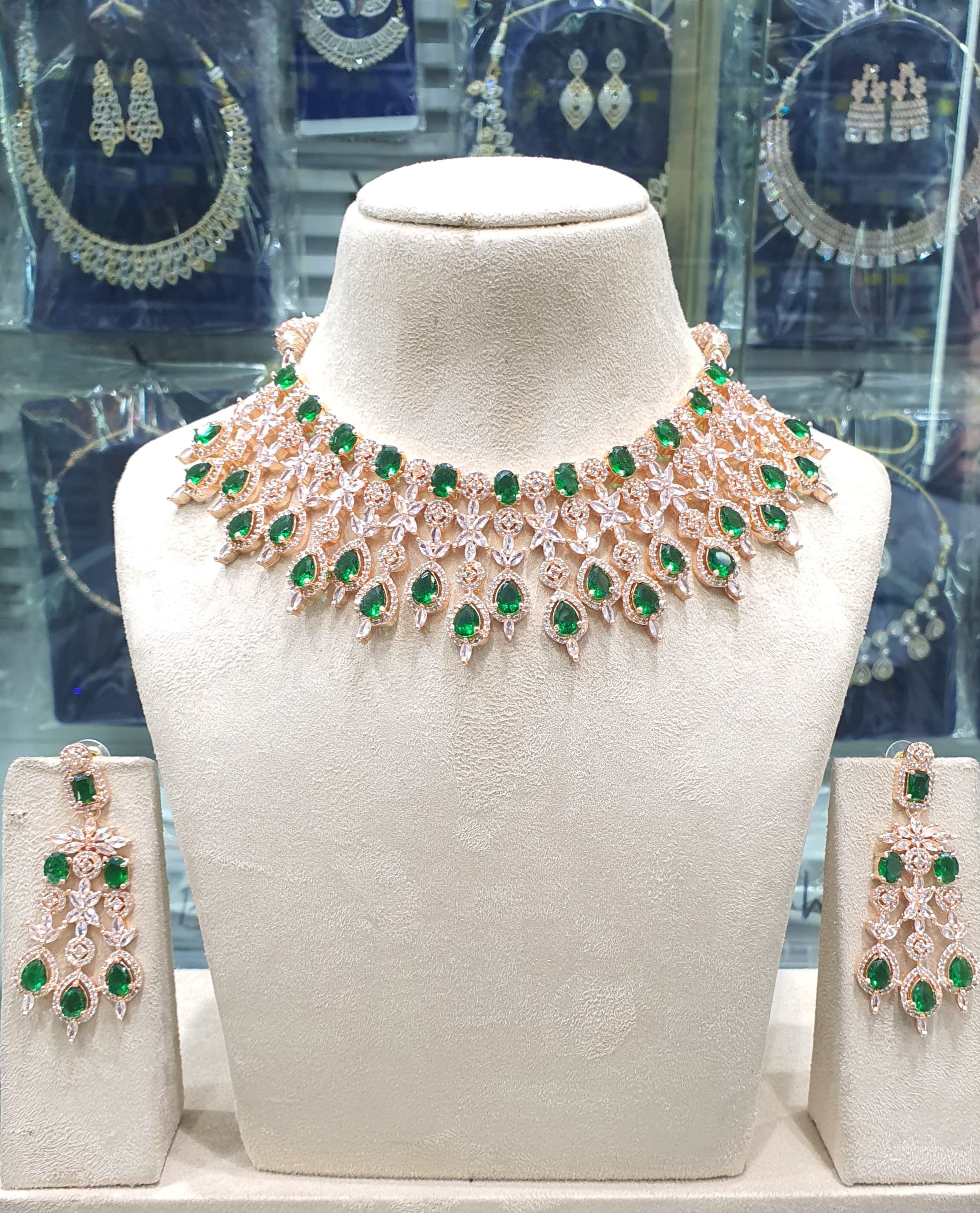 Mint green necklace with earrings