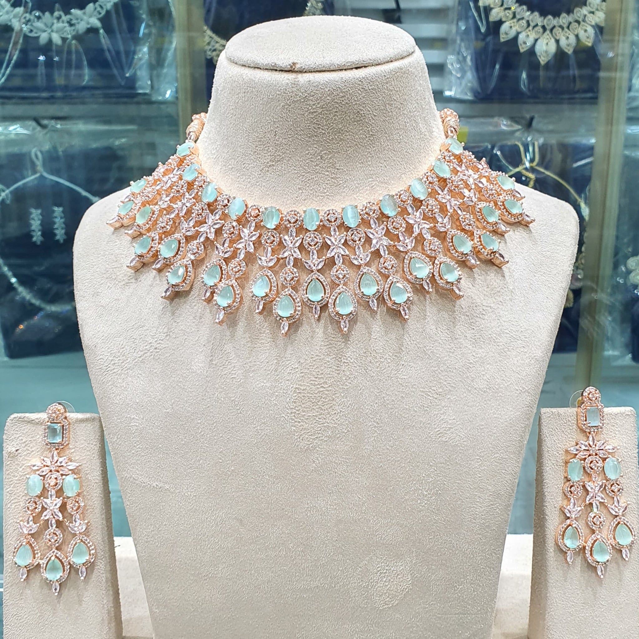Sky Blue American Diamond Necklace Set