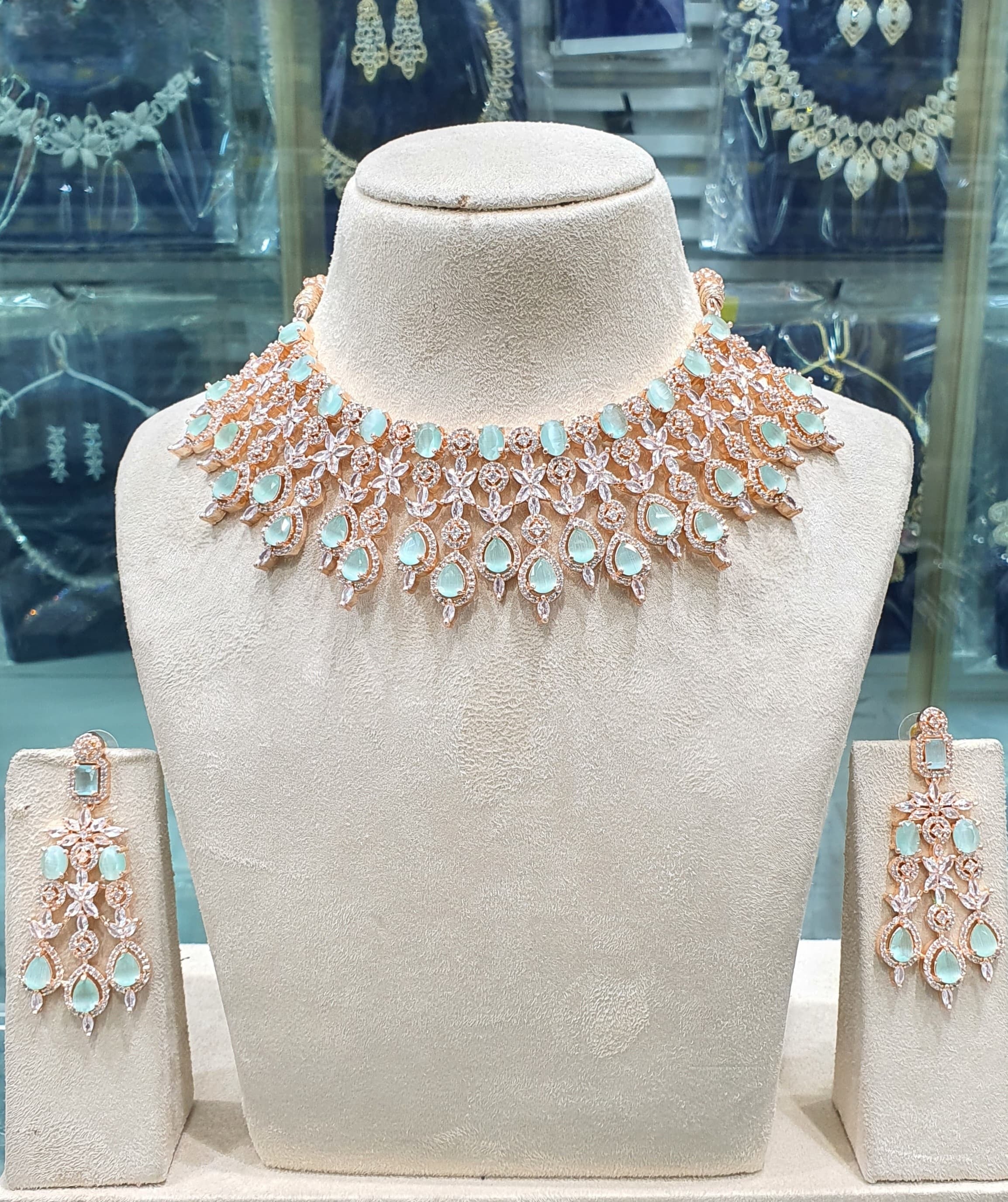 Sky Blue American Diamond Necklace Set