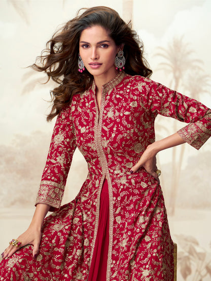 Heavy embroidered red Anarkali suit for wedding
