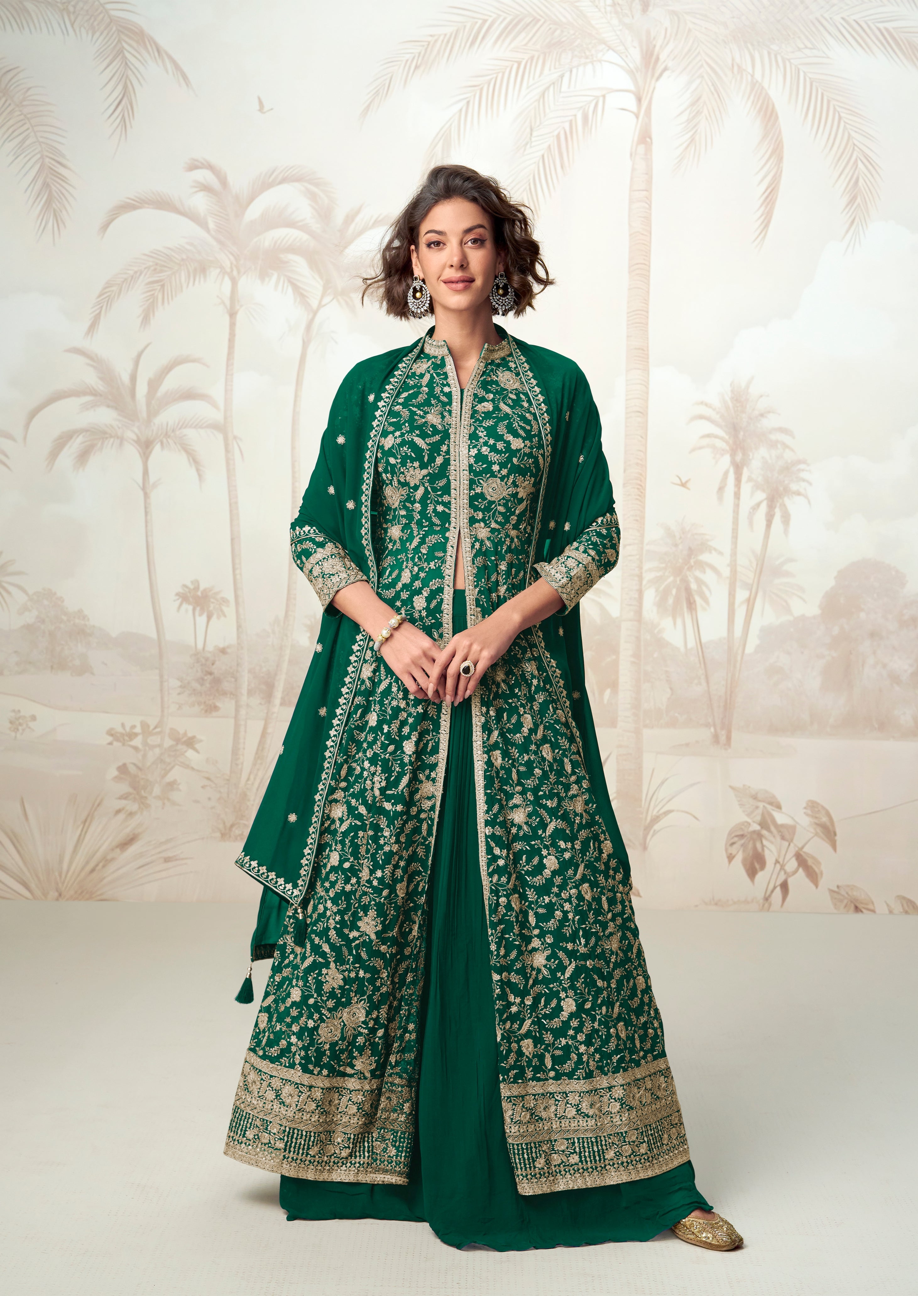 Green georgette Anarkali suit with dupatta