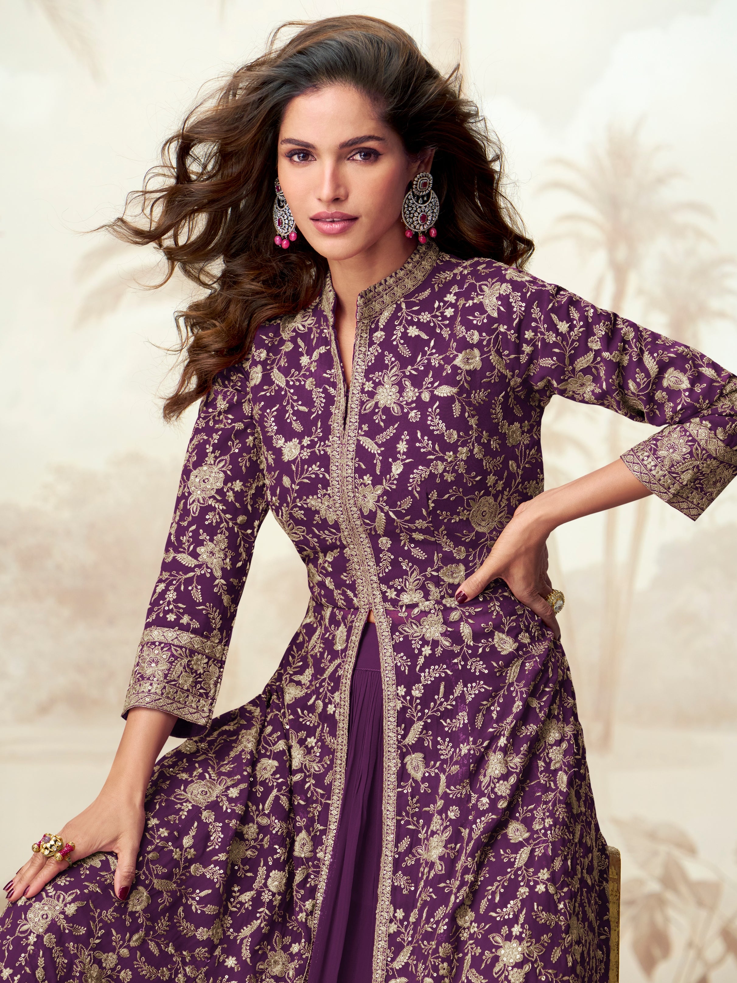Designer Anarkali suit in purple color