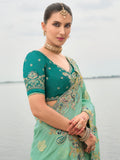 Designer viscose tissue saree for wedding with embroidered blouse