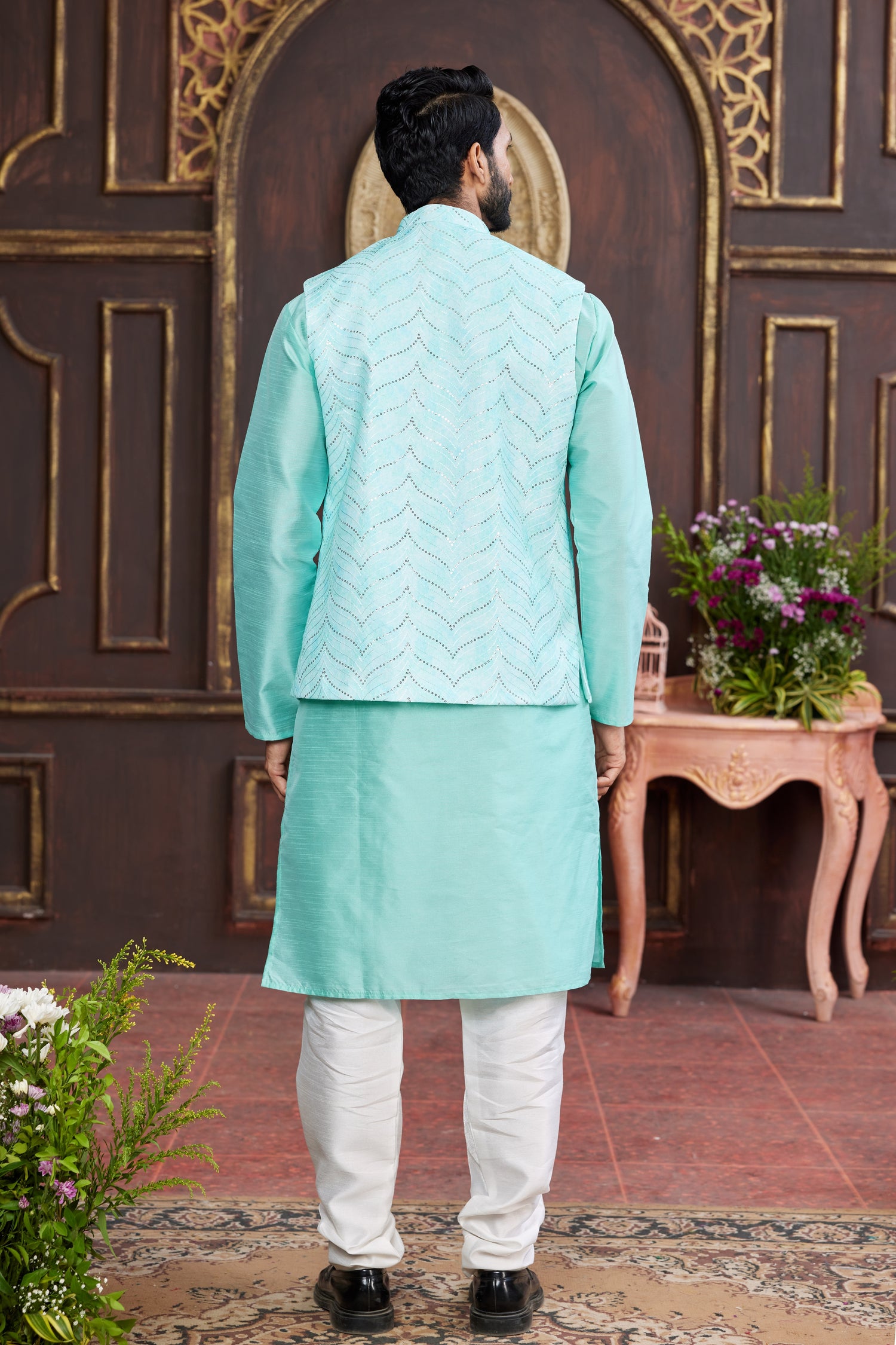 Light green ethnic set with churidar and jacket