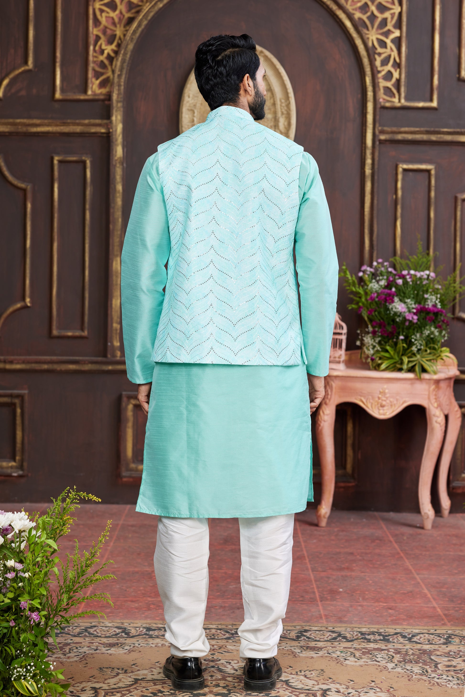 Light green ethnic set with churidar and jacket