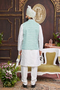 Art silk green kurta jacket for men