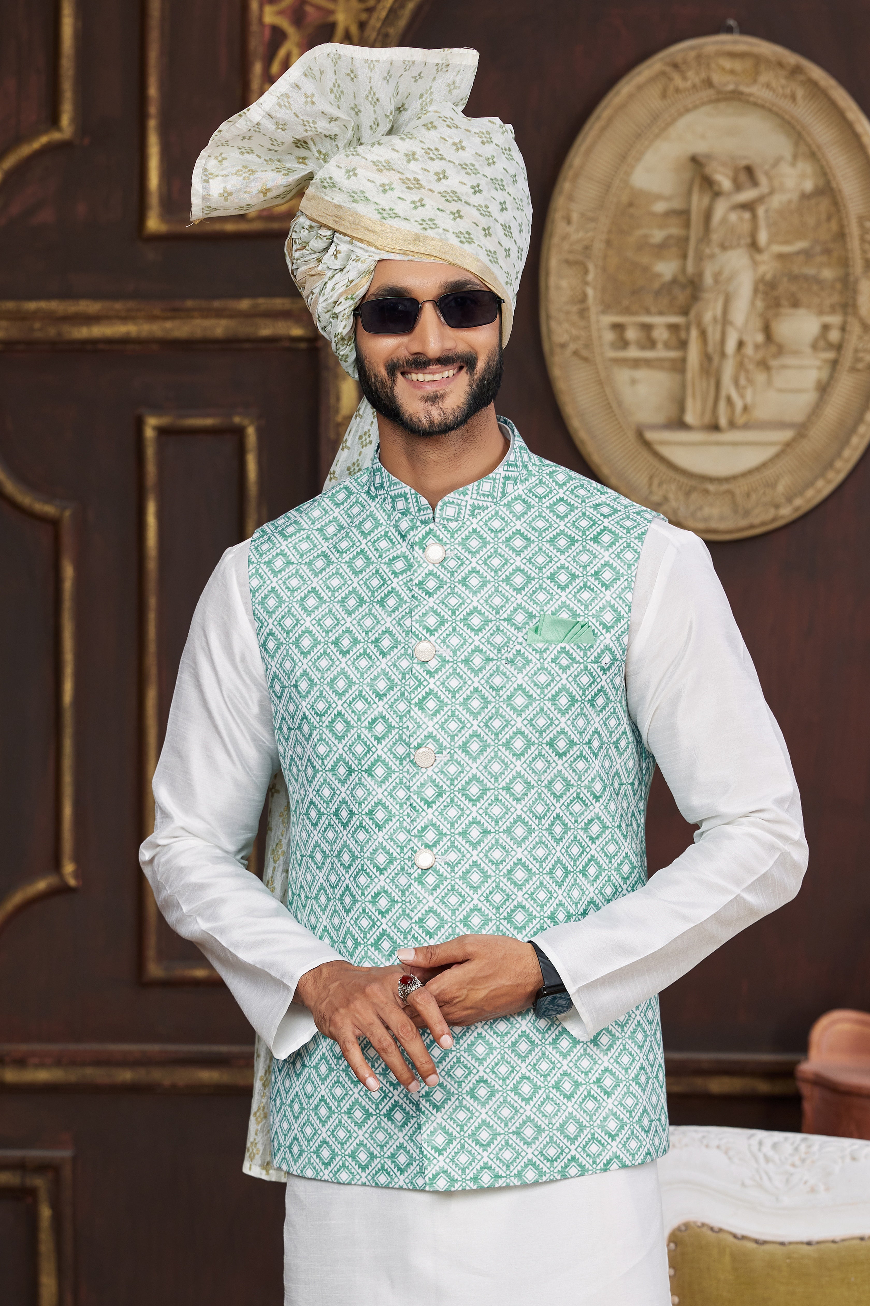 Men’s haldi function outfit in green