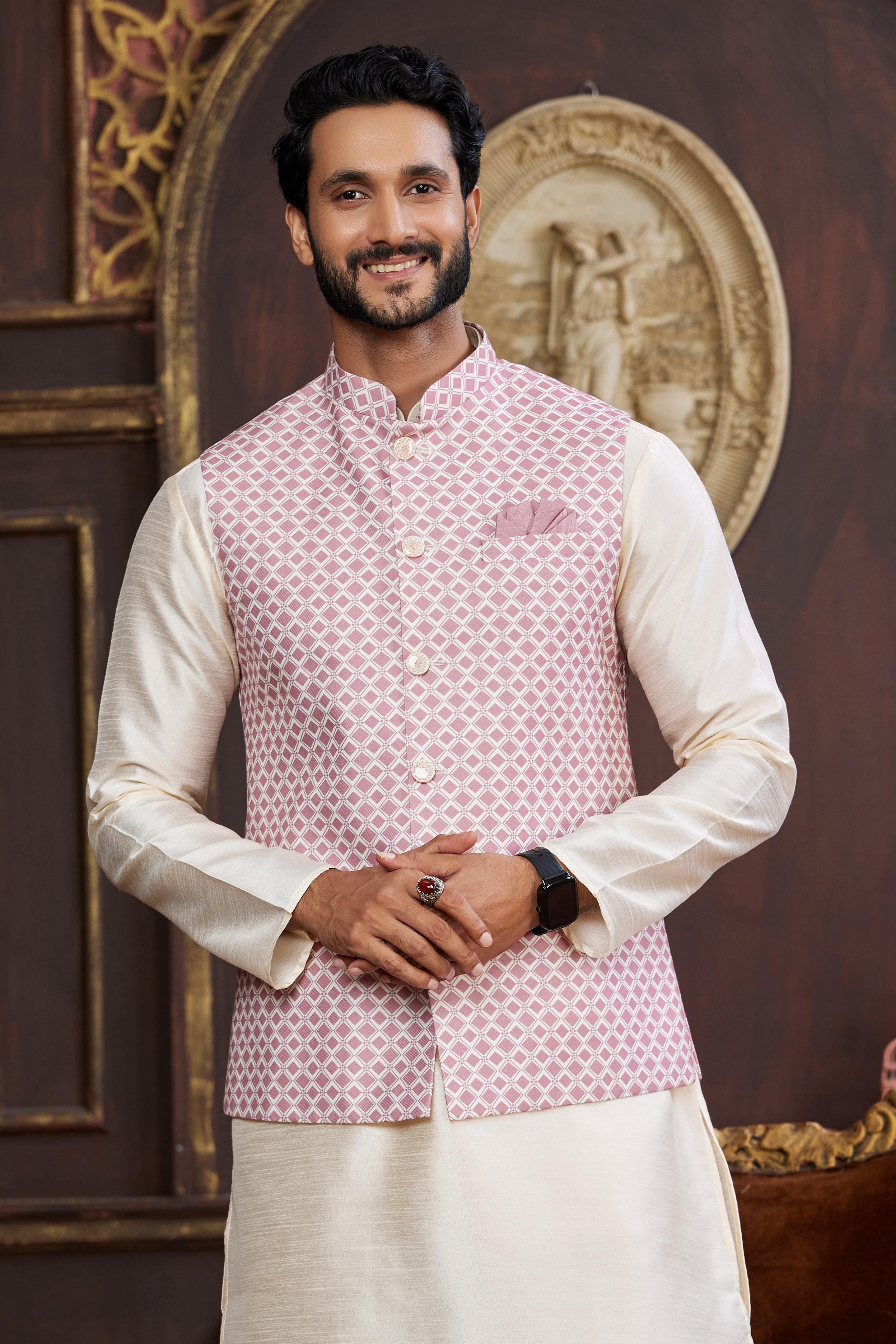 Men’s pastel ethnic outfit with jacket
