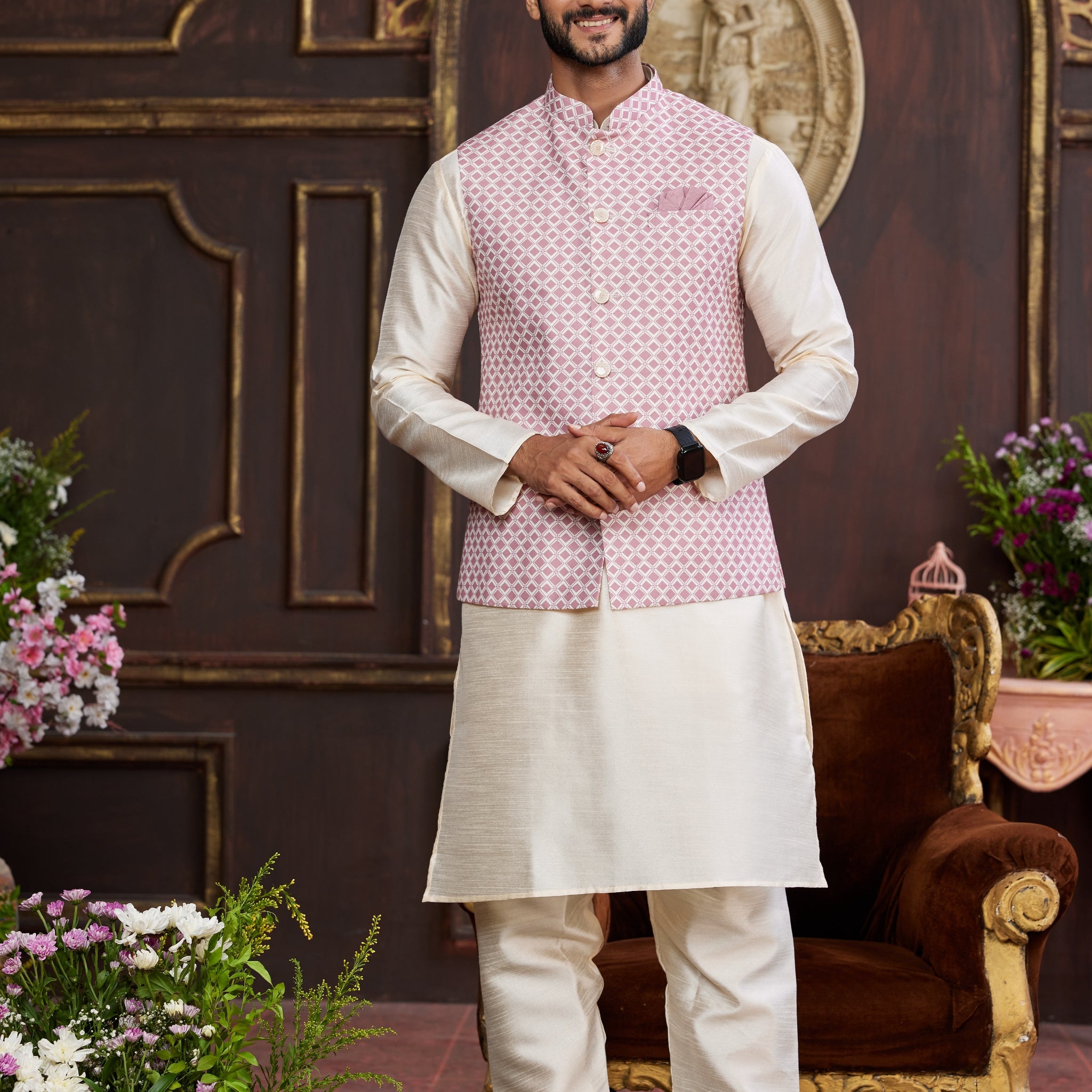 Lavender pink kurta pajama set for men
