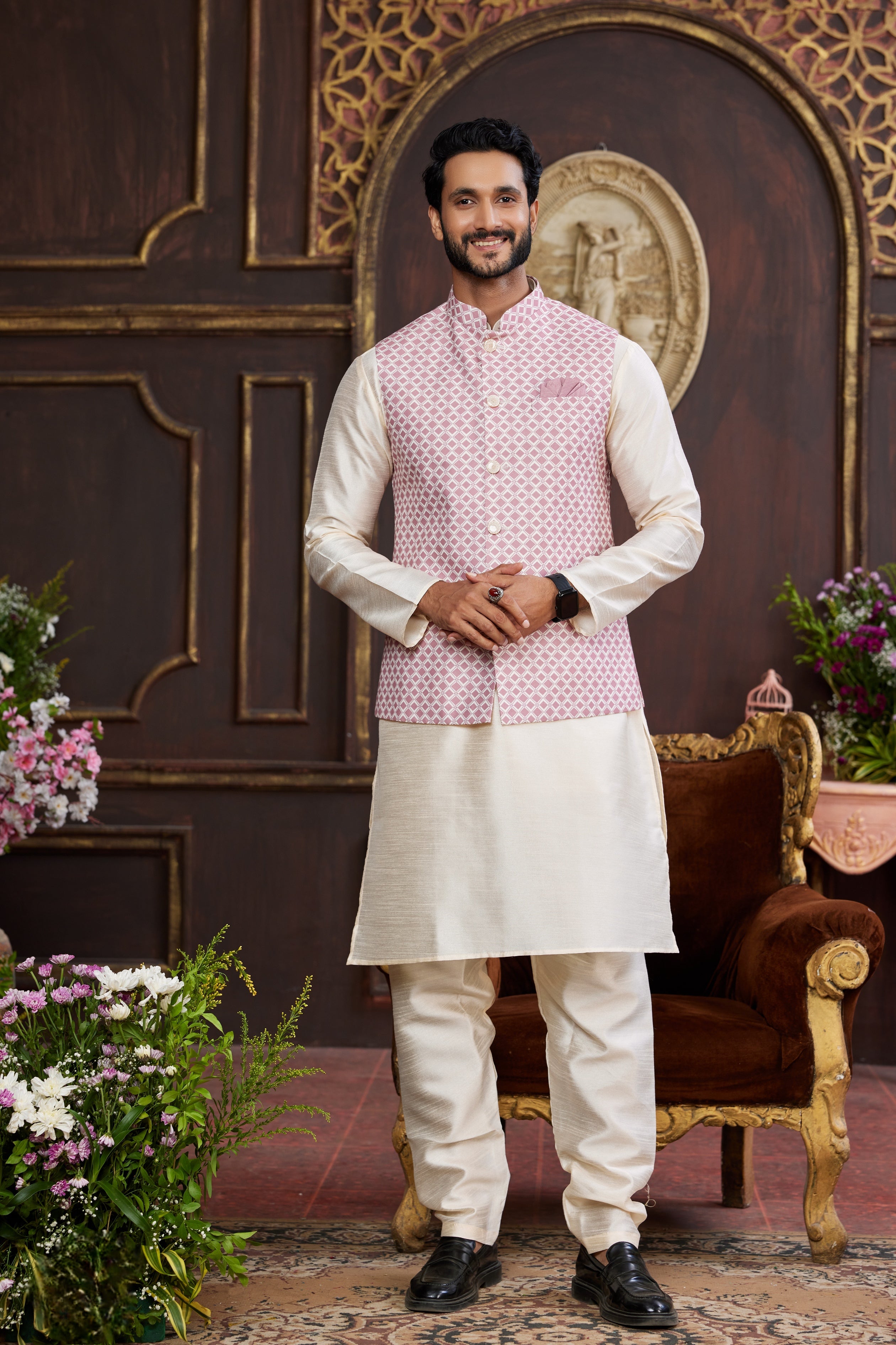 Lavender pink kurta pajama set for men