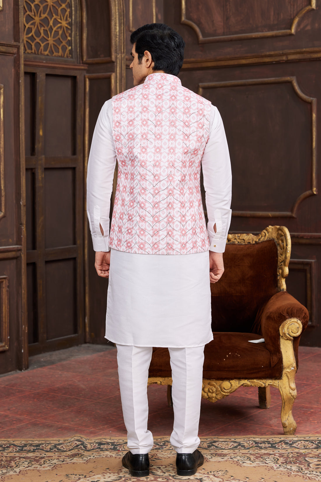 Baby pink jacket with kurta pajama for men