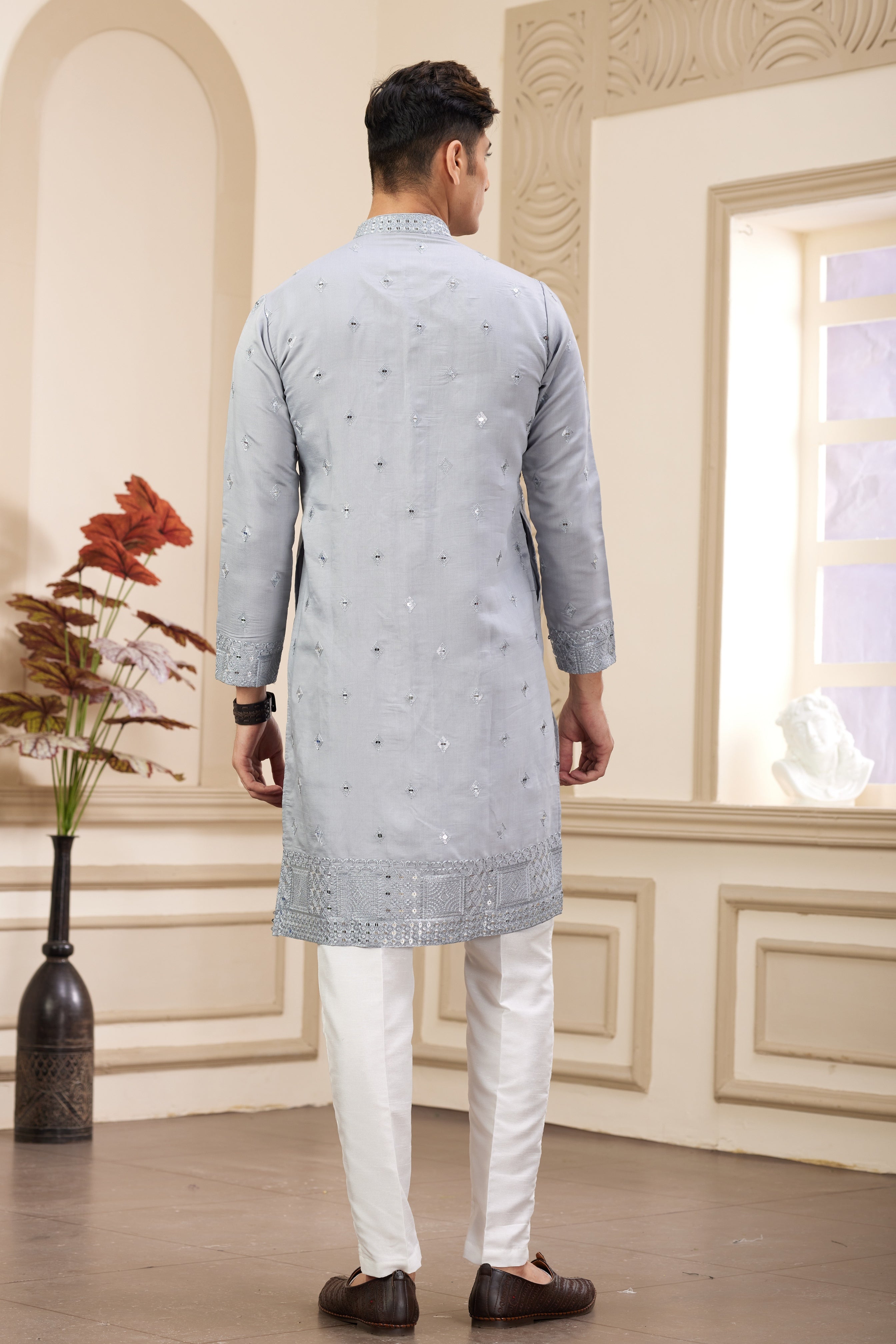 Powder blue ethnic men’s kurta set