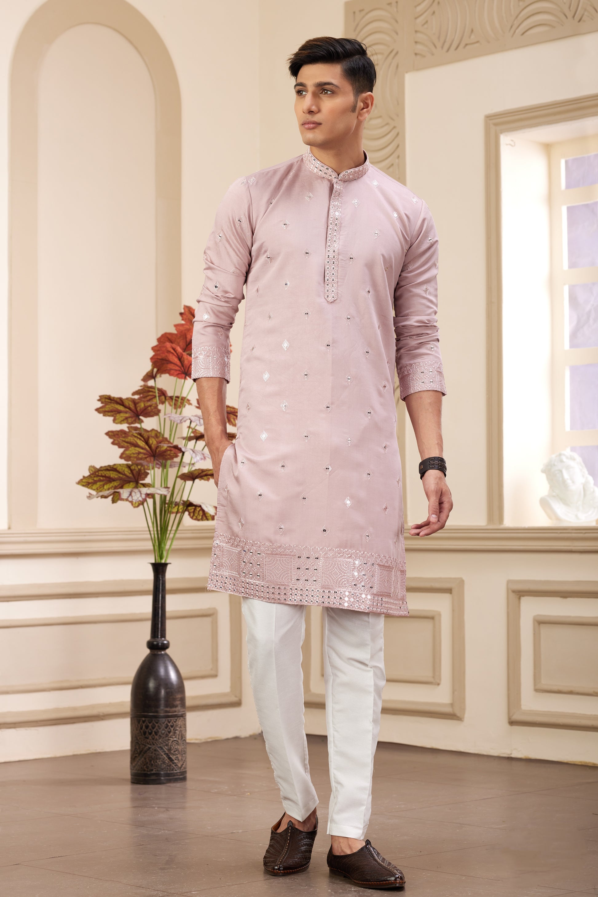 Stylish light purple men’s kurta