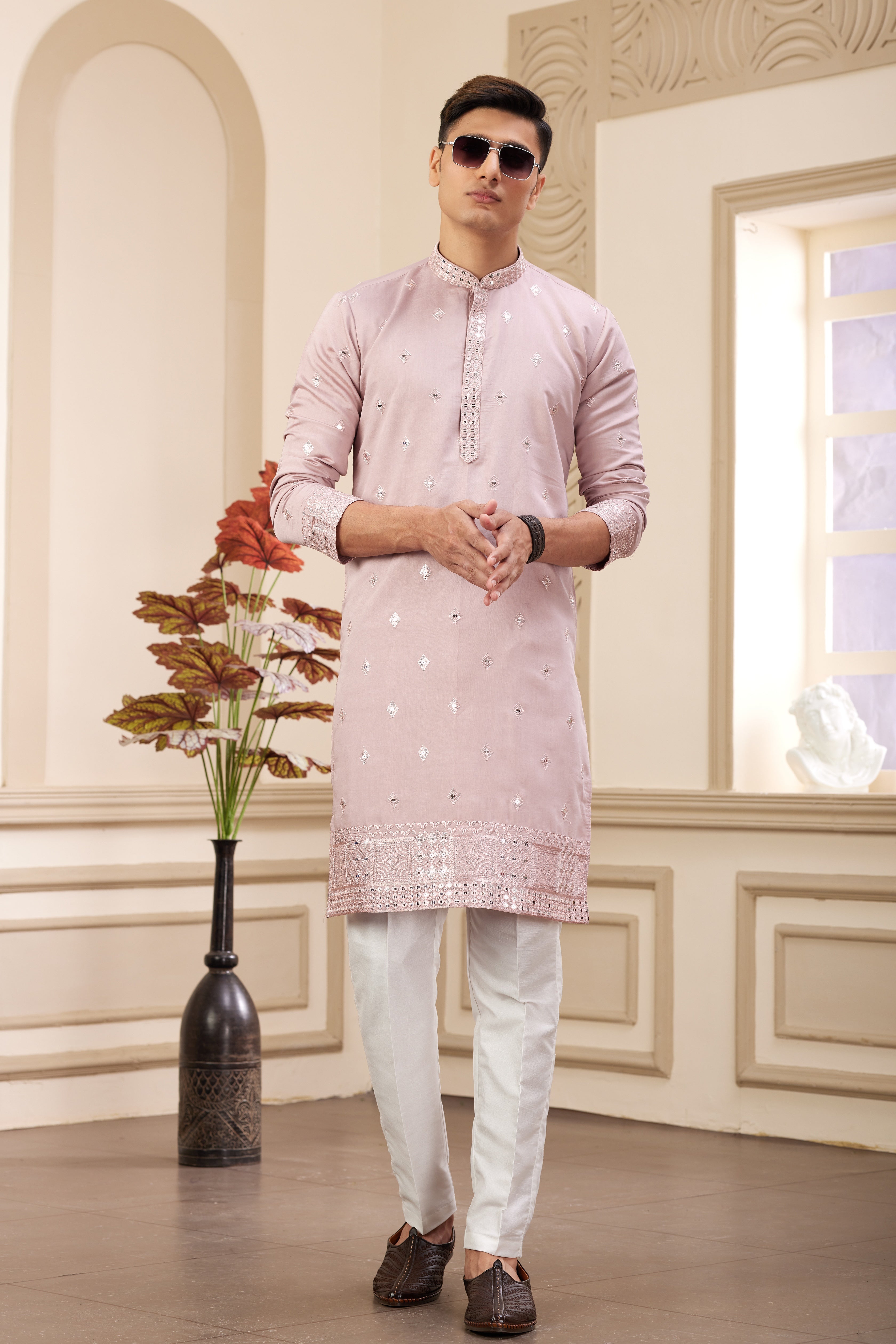 Light purple kurta set for men