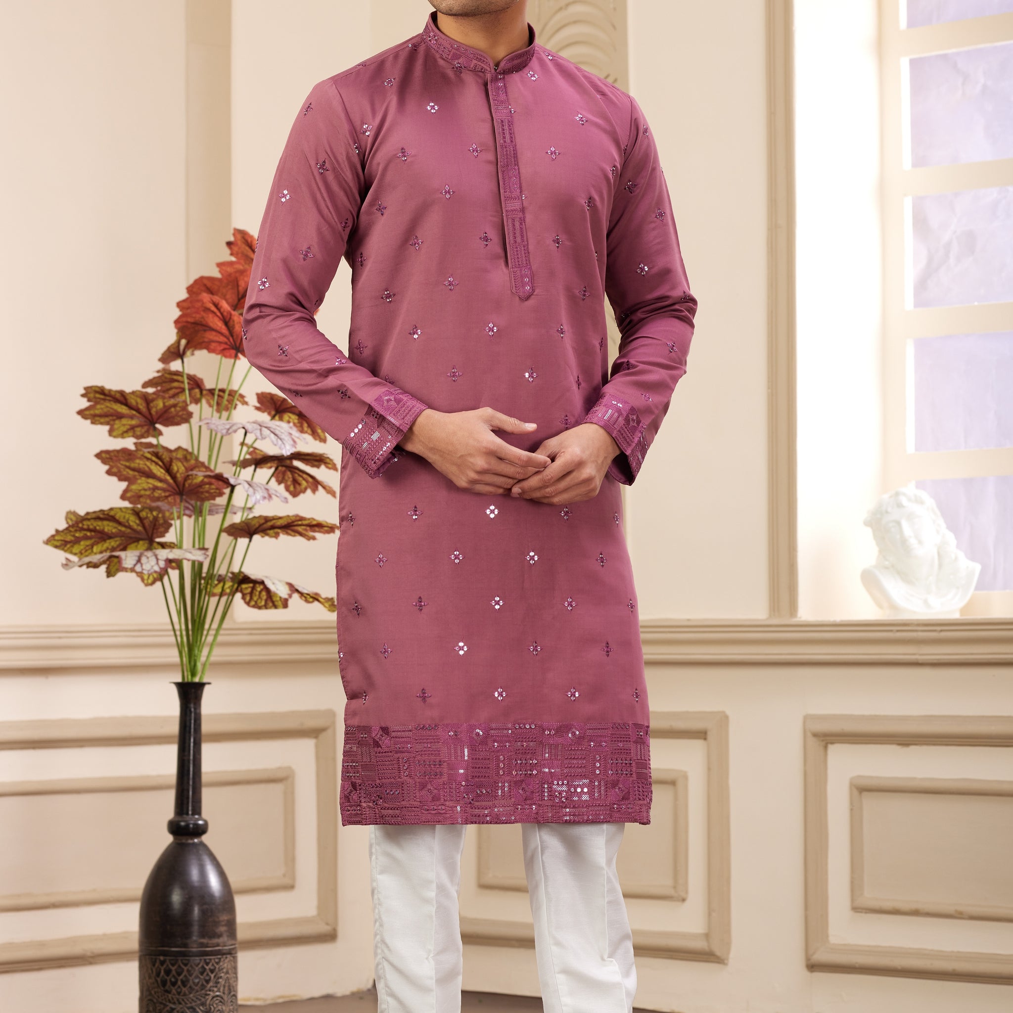 Wine maroon kurta set for men