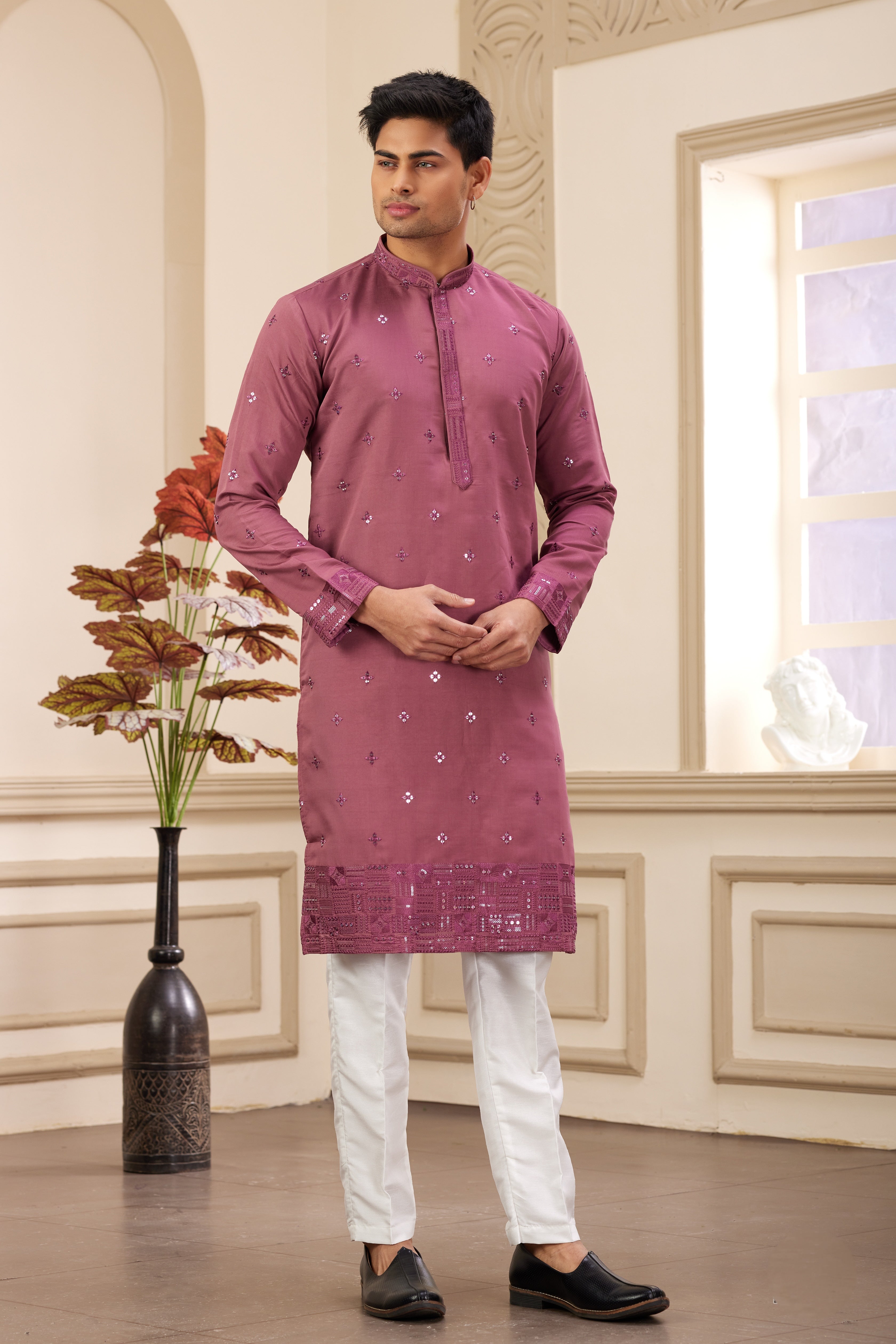 Wine maroon kurta set for men