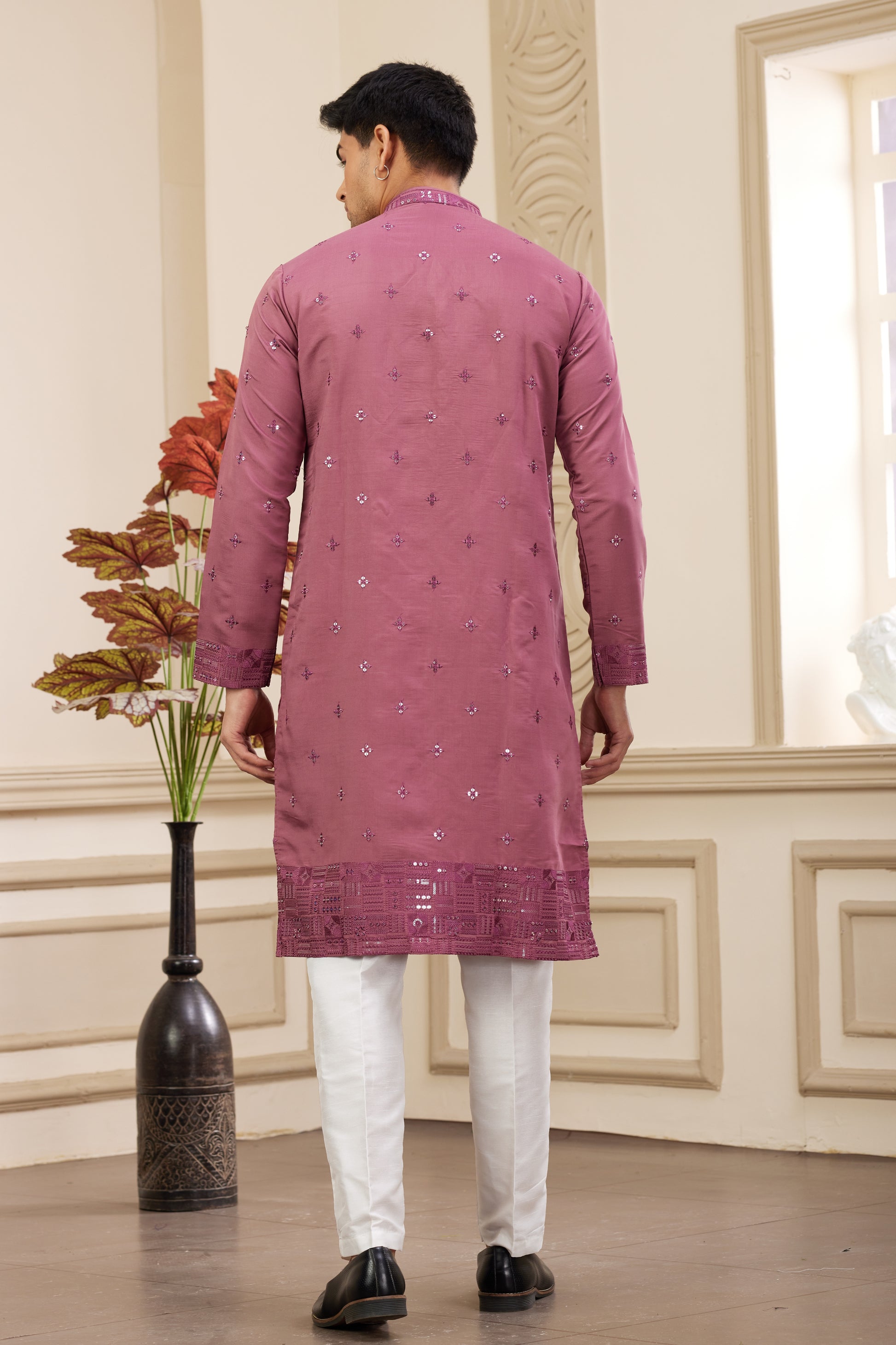 Festive wear kurta for men in wine shade