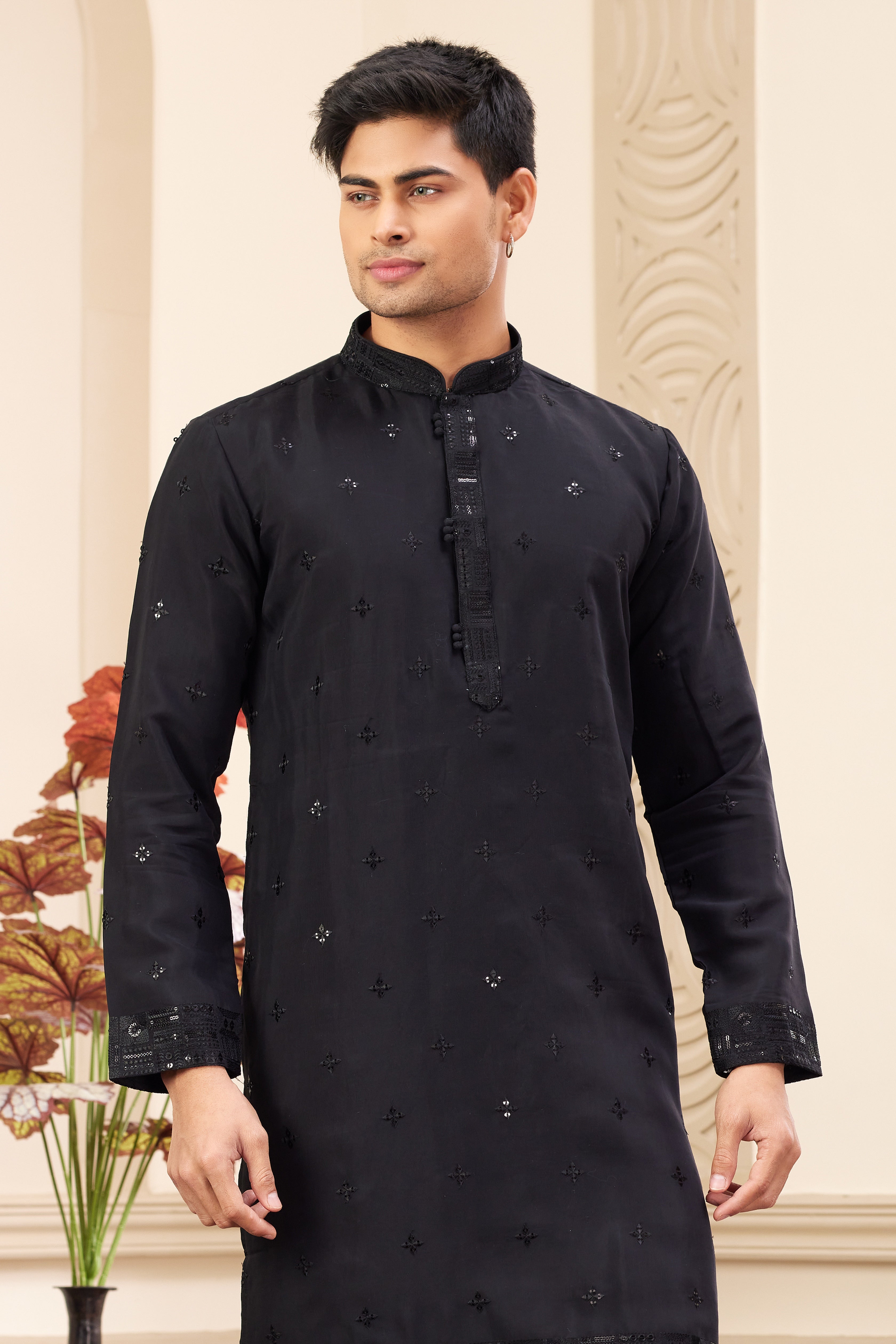 Men’s art silk black kurta pajama