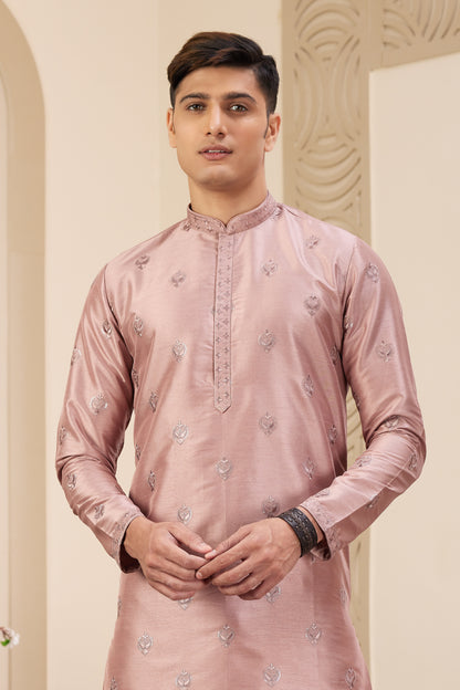 Art silk kurta pajama in pink for festive wear